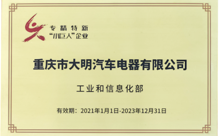 重慶大明榮獲國家級專精特新“小巨人”企業稱號